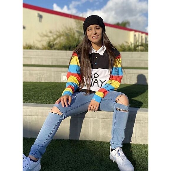 Salem7 Go Away Black, White & Multicolor Long Sleeve Polo Shirt MEDIUM Unisex - Picture 2 of 7